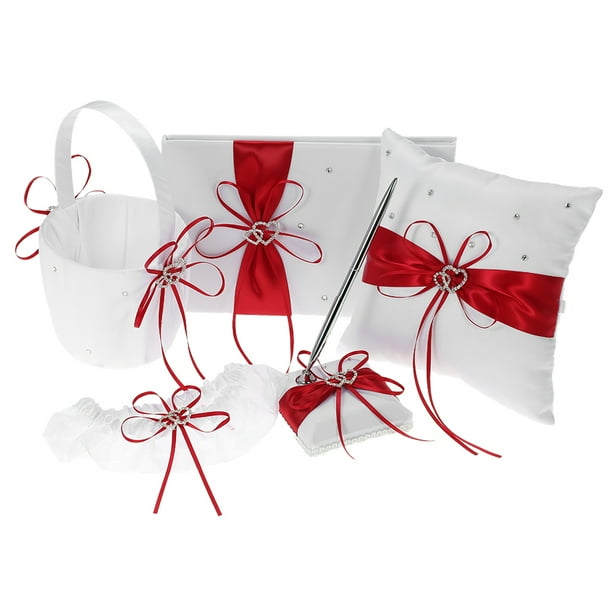 5pcs Wedding Flower Basket Garter Set Decor Guest Book Pen Set Ring Pillow 5pcs Wedding Flower Basket Garter Set Decor Guest Book Pen Set Ring Pillow